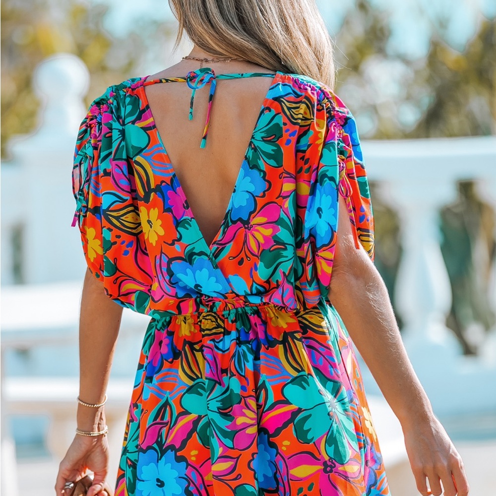Vibrant Tropical Surplice Mini Dress
